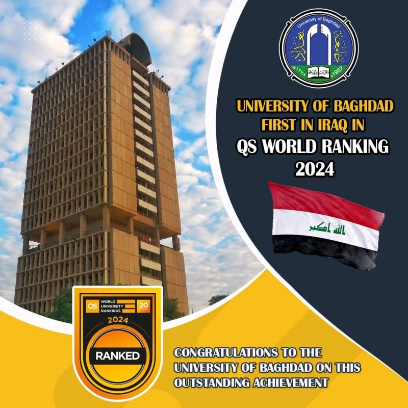 The University of Baghdad has achieved a significant milestone by securing the first rank in Iraq in the prestigious QS World University Rankings 2024